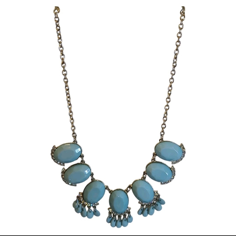 Simply Vera Wang Blue Acrylic & Rhinestone Statement Necklace Silver Tone 17-19" - Picture 4 of 4